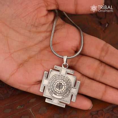 Sterling silver Panchmukhi Hanuman Kavach Yantra pendant with chain, tribal jewelry design, crafted by Tribal Ornaments.