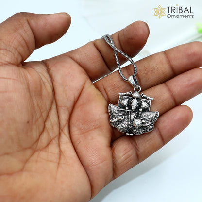 Sterling silver Sanwariya Ji Krishna pendant with chain, tribal jewelry design, crafted by Tribal Ornaments.
