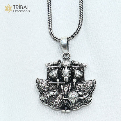 925 sterling silver Sanwariya Ji Krishna pendant with chain, tribal jewelry featuring detailed tribal ornament design.