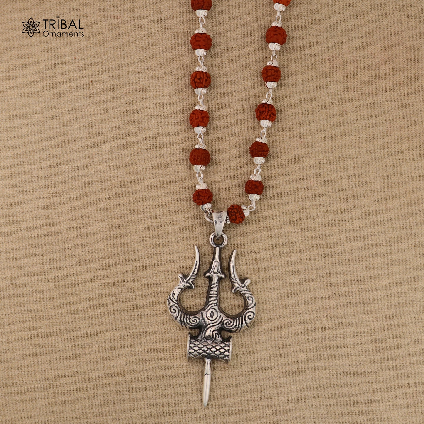 925 sterling silver  Shiva trident pendant with Rudraksha mala(optional) meditation jewellery nsp1089 - TRIBAL ORNAMENTS