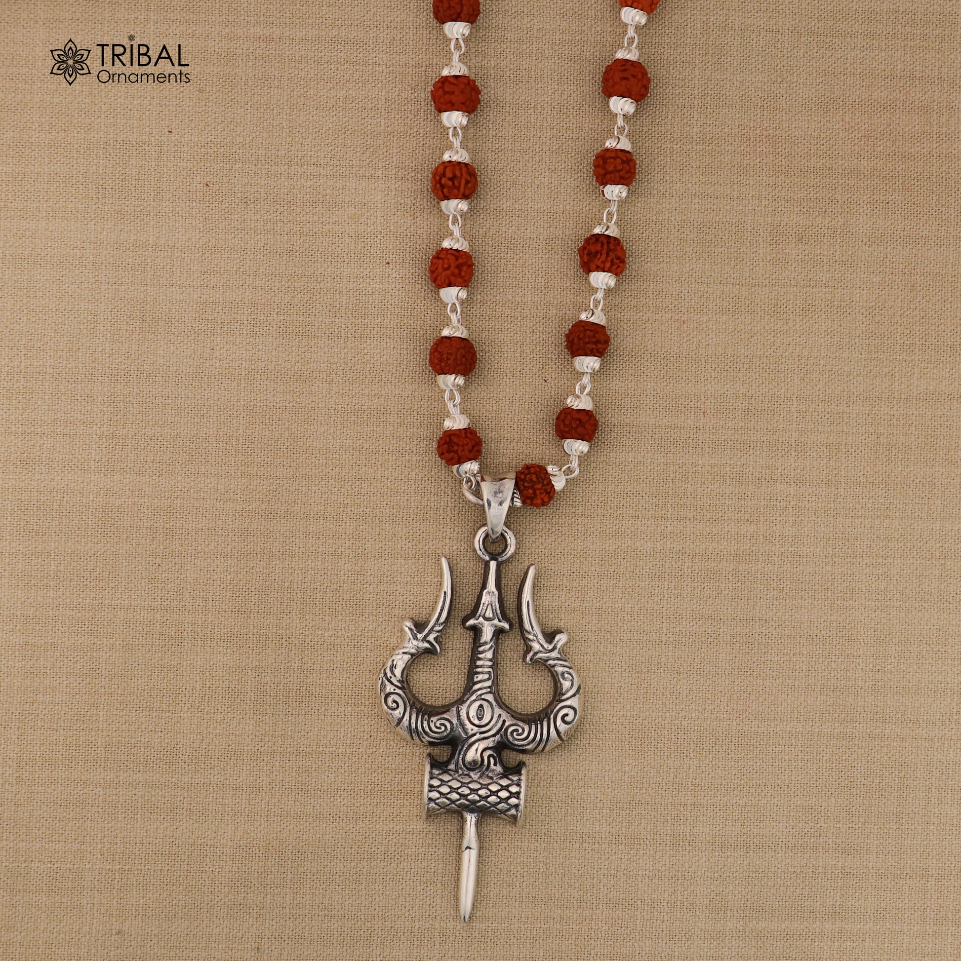 925 sterling silver  Shiva trident pendant with Rudraksha mala(optional) meditation jewellery nsp1089 - TRIBAL ORNAMENTS