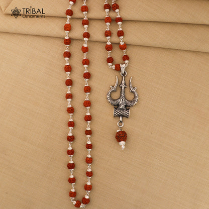 925 sterling silver Shiva trident pendant with optional Rudraksha mala, meditation jewelry, tribal ornaments design.