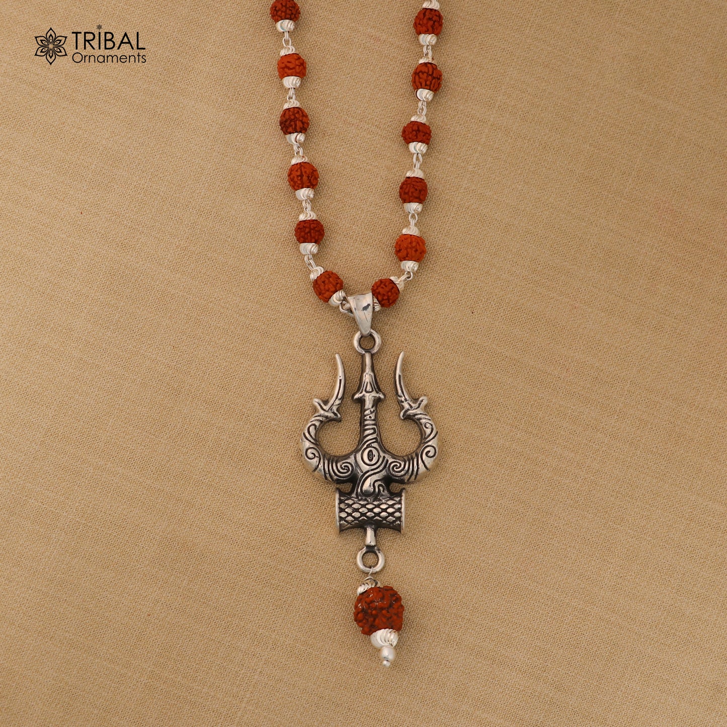 925 sterling silver Shiva trident pendant with Rudraksha mala(optional) meditation jewellery nsp1090 - TRIBAL ORNAMENTS