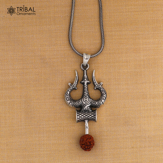 925 sterling silver Shiva trident / trishul Pendant with chain tribal jewellery nsp1095 - TRIBAL ORNAMENTS