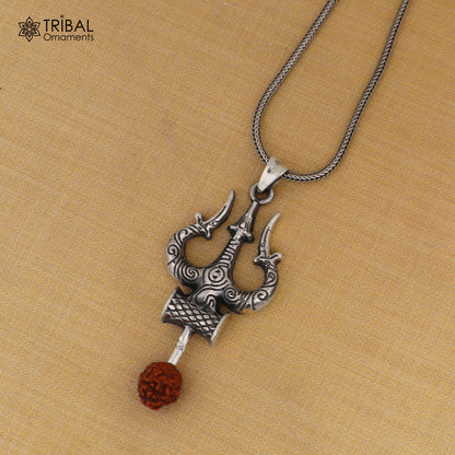 925 sterling silver Shiva trident / trishul Pendant with chain tribal jewellery nsp1095 - TRIBAL ORNAMENTS