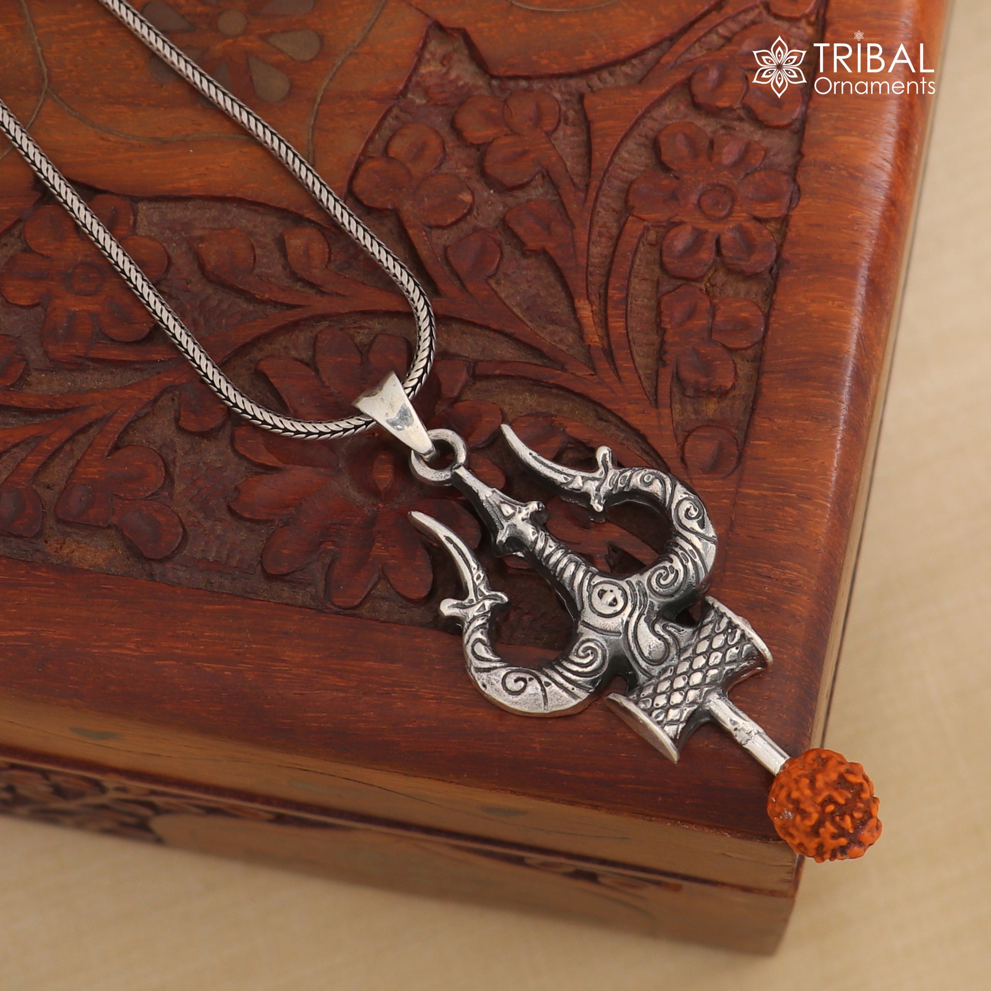 925 sterling silver Shiva trident / trishul Pendant with chain tribal jewellery nsp1095 - TRIBAL ORNAMENTS