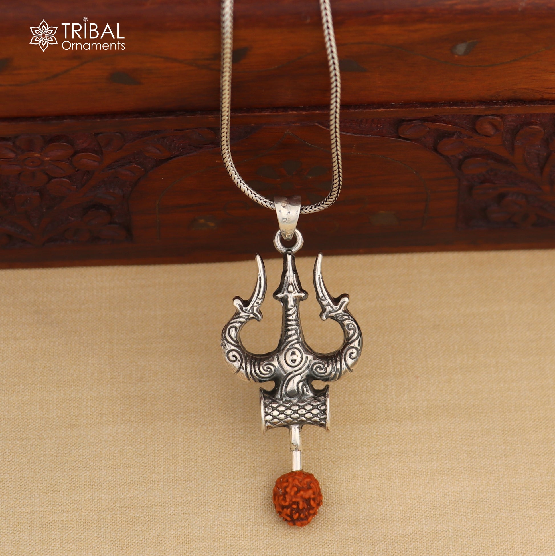 925 sterling silver Shiva trident / trishul Pendant with chain tribal jewellery nsp1095 - TRIBAL ORNAMENTS