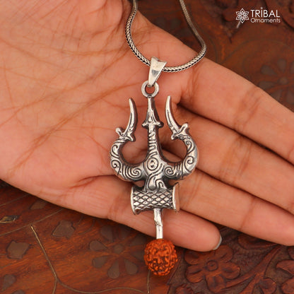925 sterling silver Shiva trident / trishul Pendant with chain tribal jewellery nsp1095 - TRIBAL ORNAMENTS