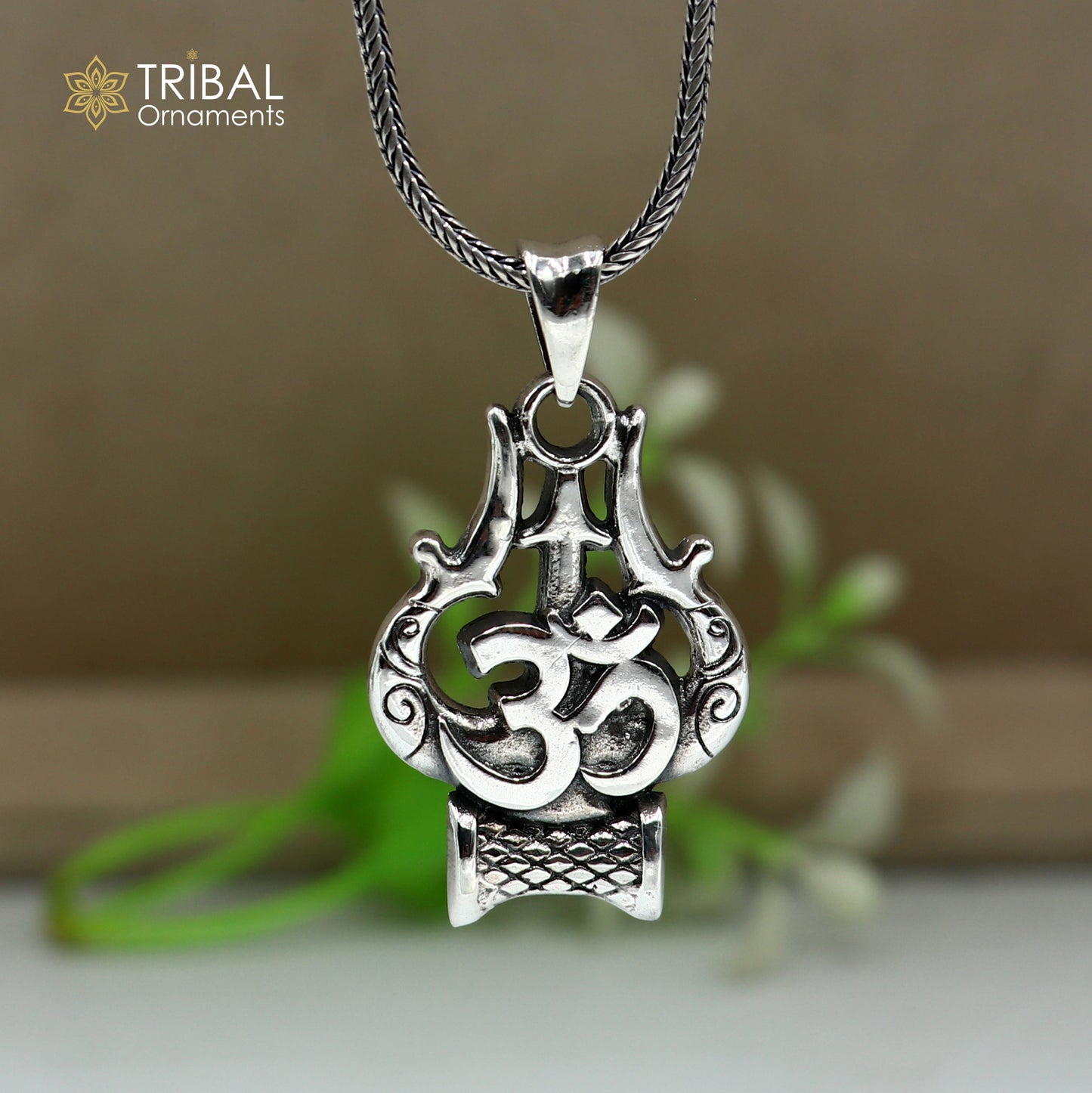 925 sterling silver shiva trident with om mantra Pendant with chain tribal jewellery nsp1052 - TRIBAL ORNAMENTS