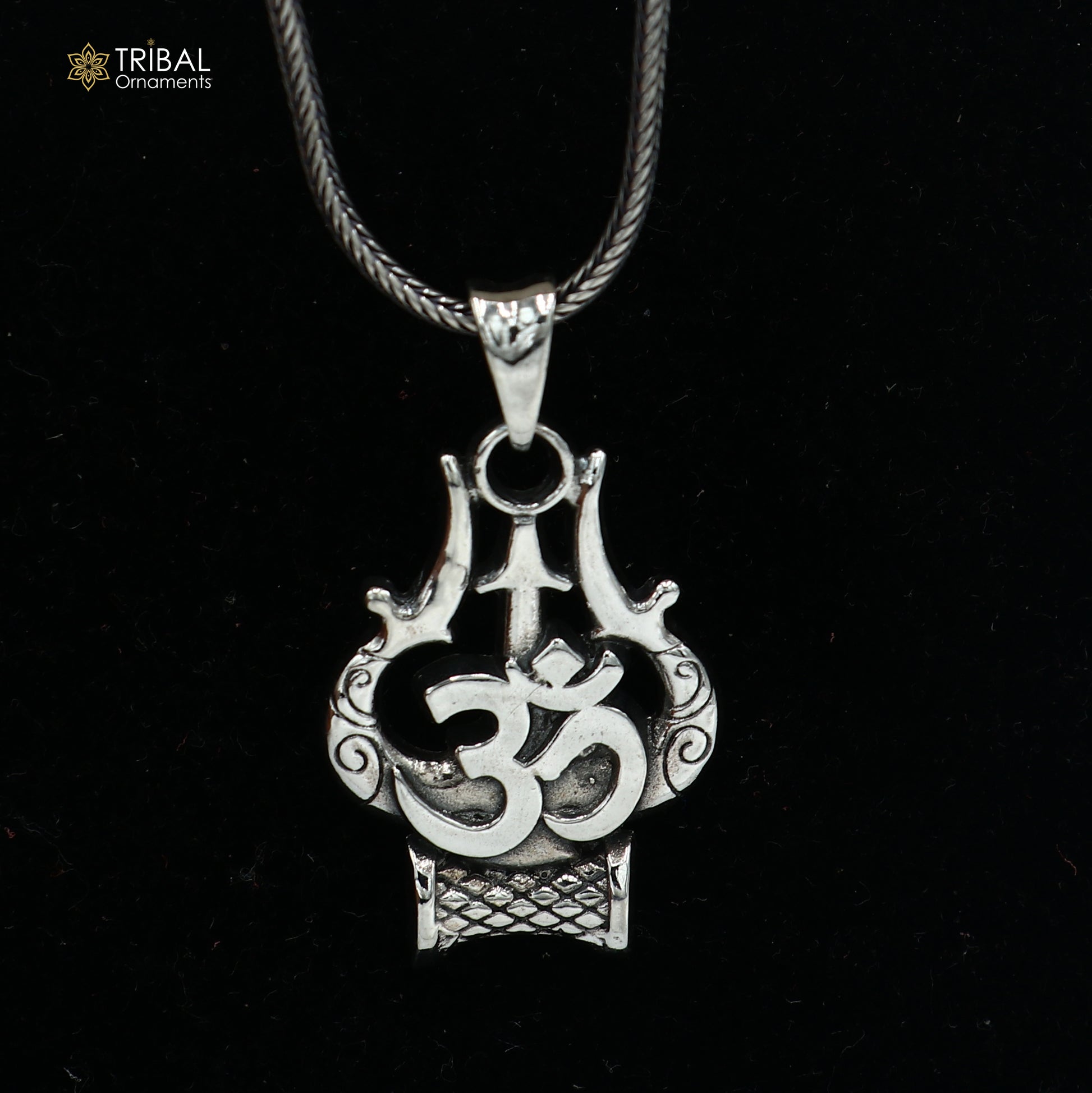925 sterling silver shiva trident with om mantra Pendant with chain tribal jewellery nsp1052 - TRIBAL ORNAMENTS