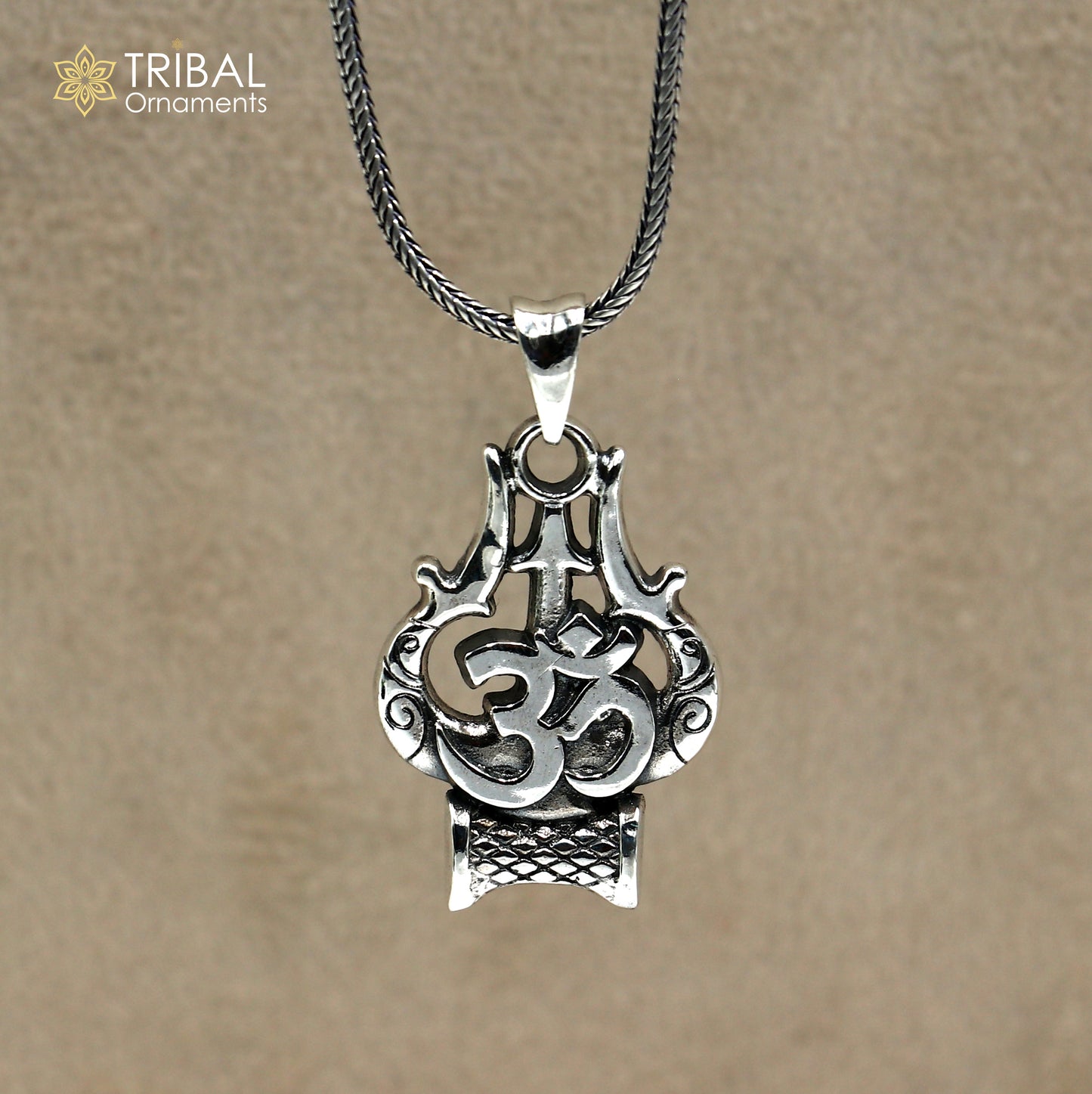 925 sterling silver shiva trident with om mantra Pendant with chain tribal jewellery nsp1052 - TRIBAL ORNAMENTS
