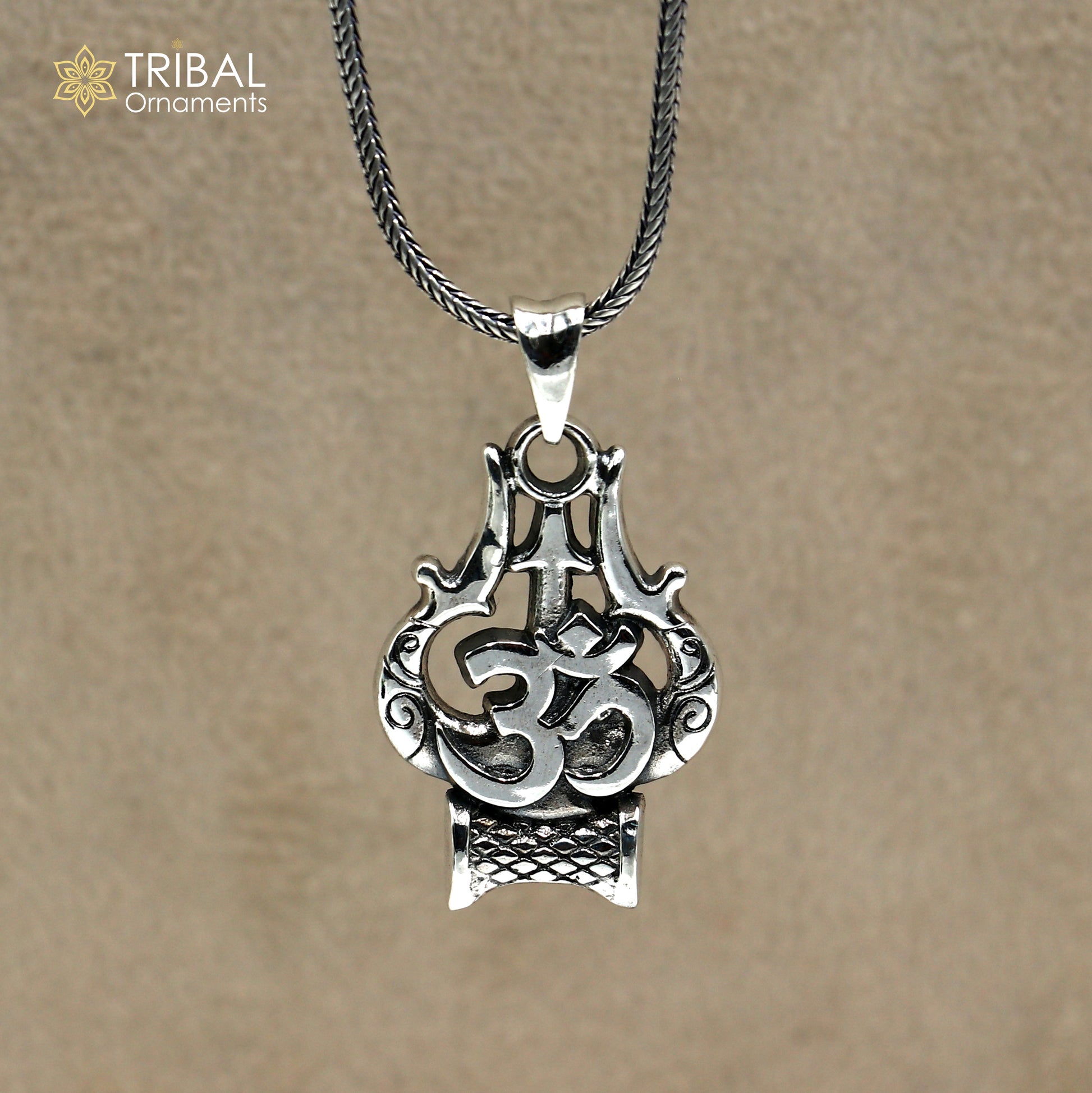 925 sterling silver shiva trident with om mantra Pendant with chain tribal jewellery nsp1052 - TRIBAL ORNAMENTS