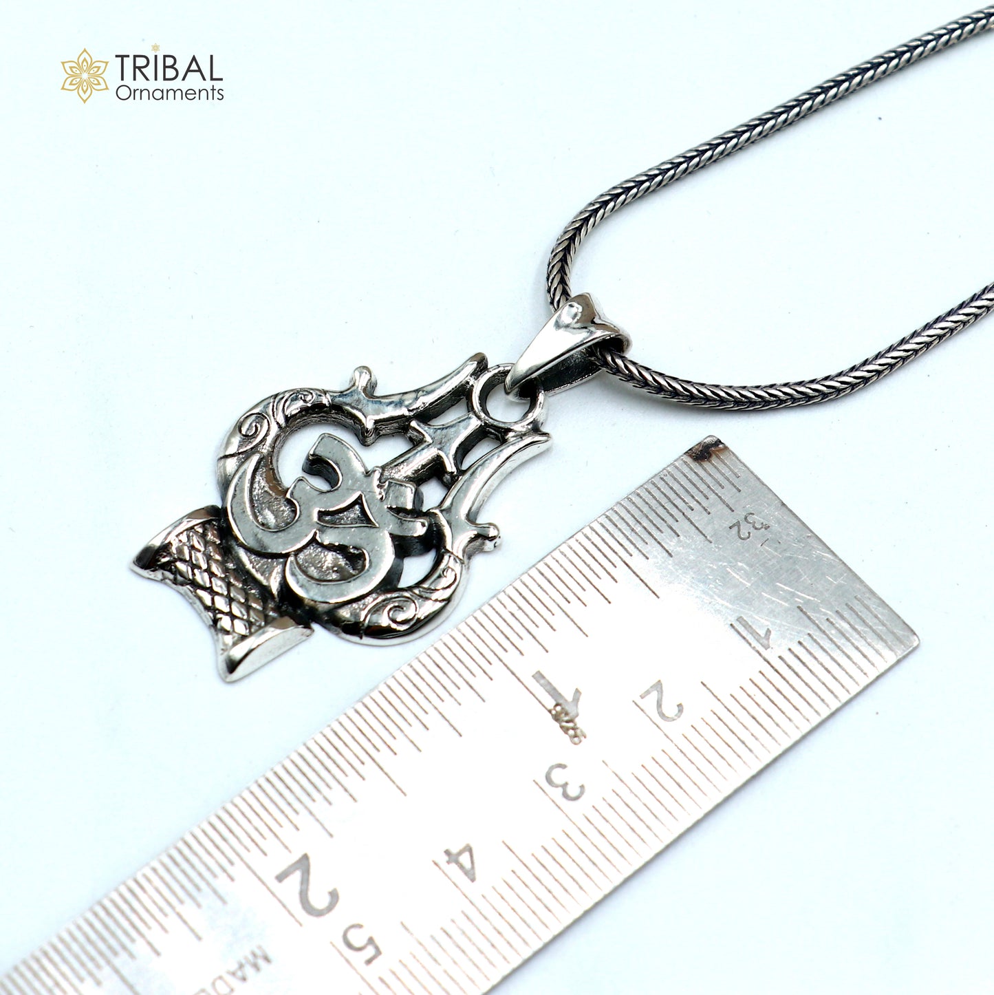 925 sterling silver shiva trident with om mantra Pendant with chain tribal jewellery nsp1052 - TRIBAL ORNAMENTS