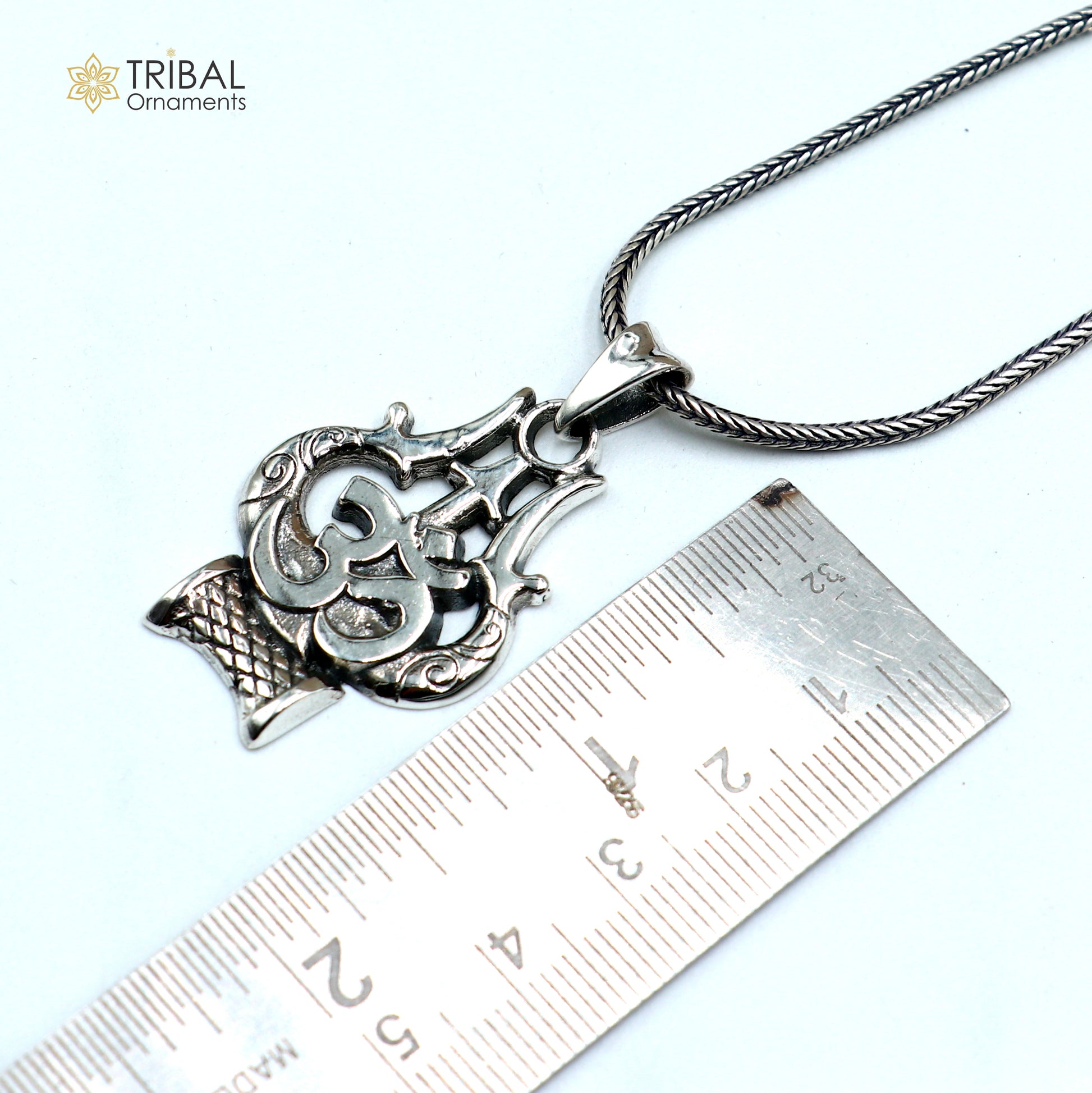 925 sterling silver shiva trident with om mantra Pendant with chain tribal jewellery nsp1052 - TRIBAL ORNAMENTS