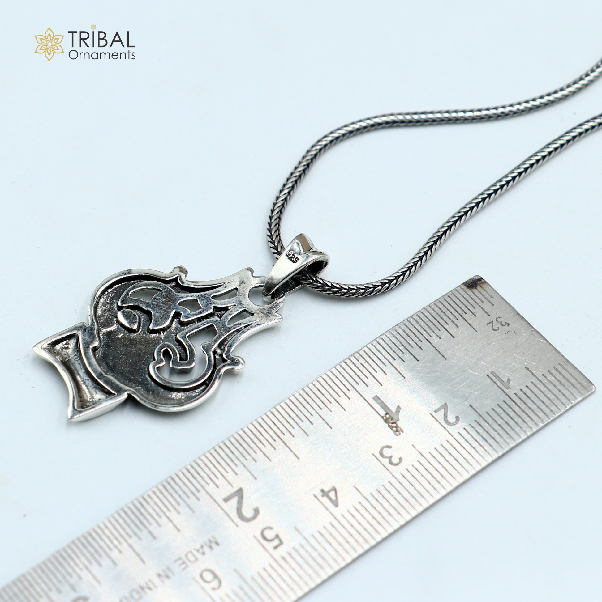925 sterling silver shiva trident with om mantra Pendant with chain tribal jewellery nsp1052 - TRIBAL ORNAMENTS