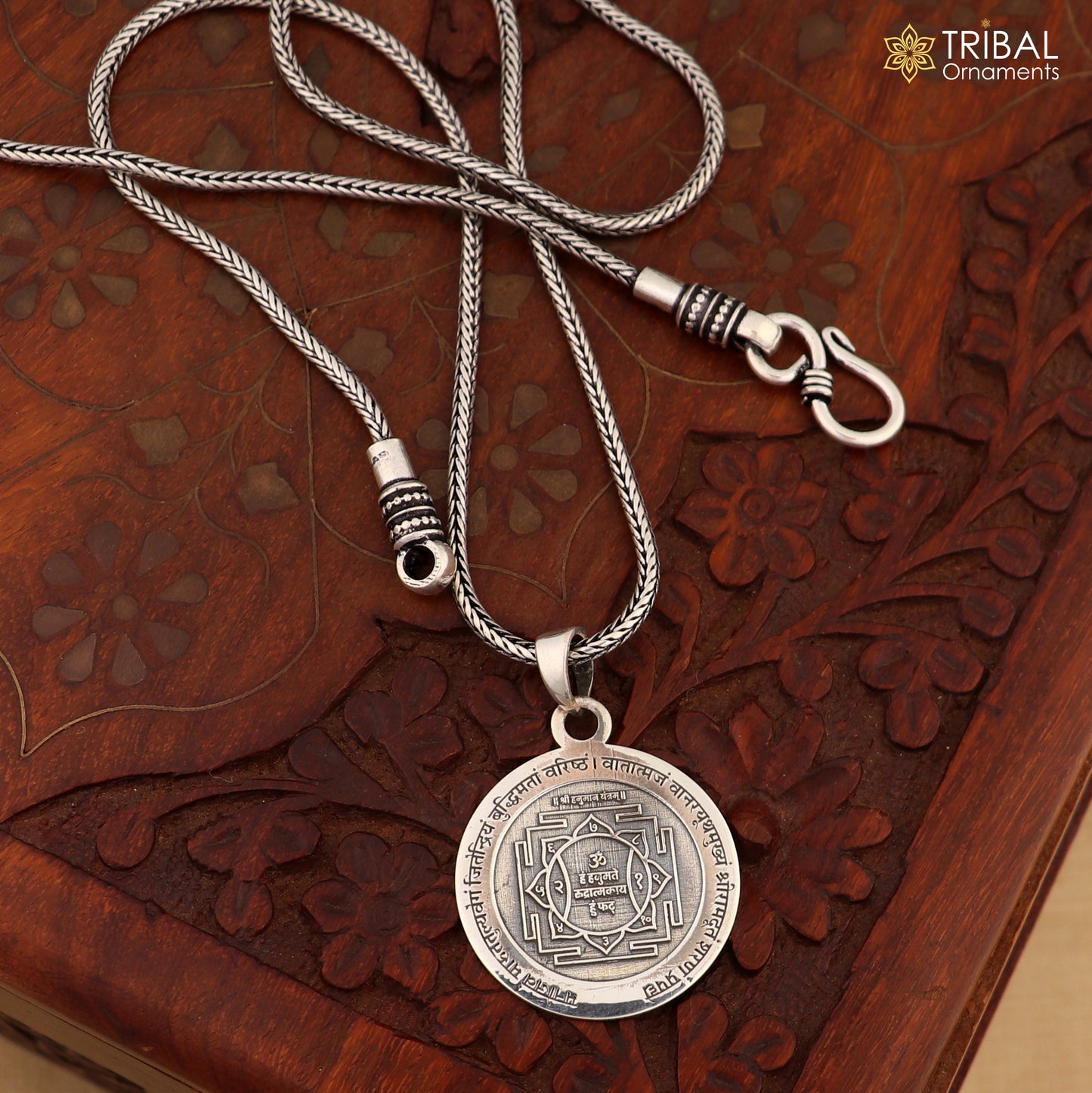 925 Sterling silver shree hanuman yantra pendant ethnic jewelry nsp1078 - TRIBAL ORNAMENTS