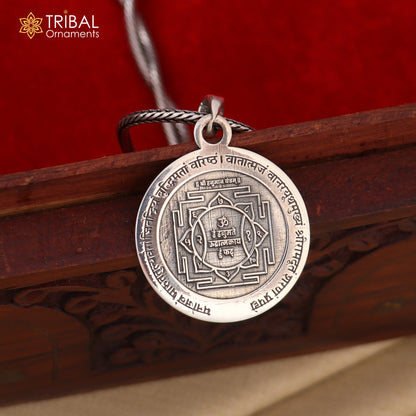 Sterling silver Shree Hanuman Yantra pendant from Tribal Ornaments, ethnic jewelry with intricate Hanuman design.