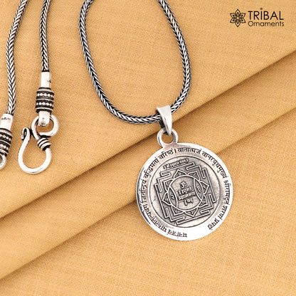 Sterling silver Shree Hanuman Yantra pendant from TRIBAL ORNAMENTS, featuring intricate ethnic design for traditional jewelry.