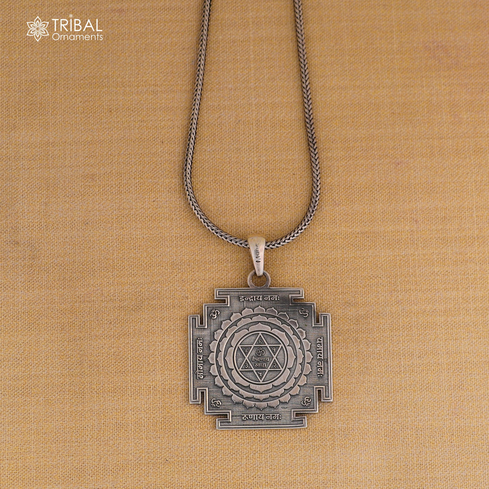 925 Sterling Silver Shree Kuber Yantra Pendant With Chain Tribal Jewellery nsp1096 - TRIBAL ORNAMENTS