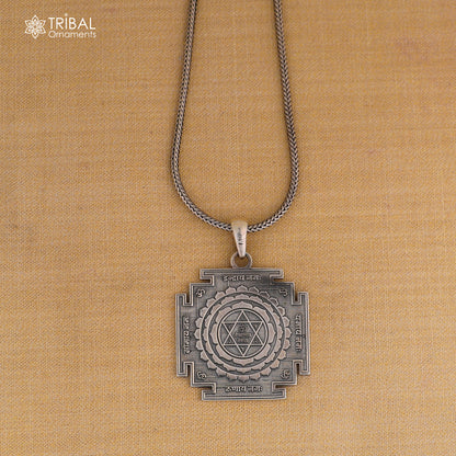 925 Sterling Silver Shree Kuber Yantra Pendant with Chain from TRIBAL ORNAMENTS, featuring intricate tribal jewelry design.
