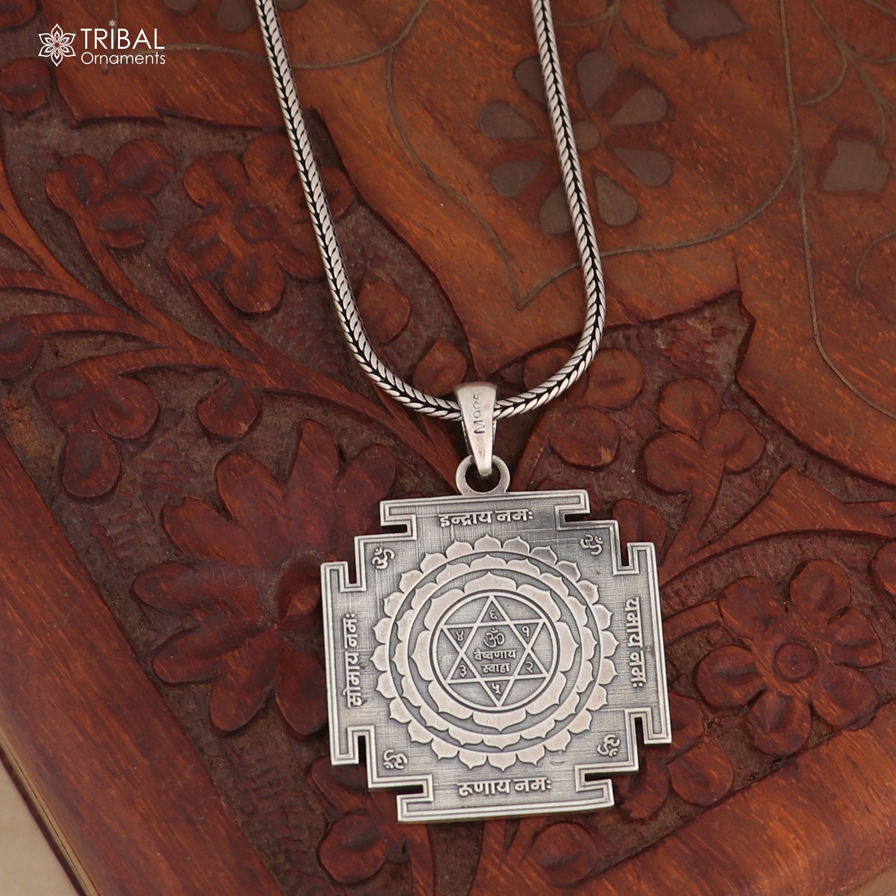 925 Sterling Silver Shree Kuber Yantra Pendant With Chain Tribal Jewellery nsp1096 - TRIBAL ORNAMENTS