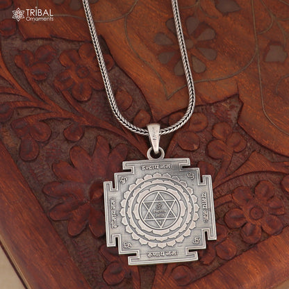 925 Sterling Silver Shree Kuber Yantra pendant with chain from Tribal Ornaments, featuring traditional tribal jewelry design.