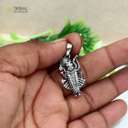 925 sterling silver Shree nath ji ( krishna ) Pendant with chain tribal jewellery nsp1049 - TRIBAL ORNAMENTS