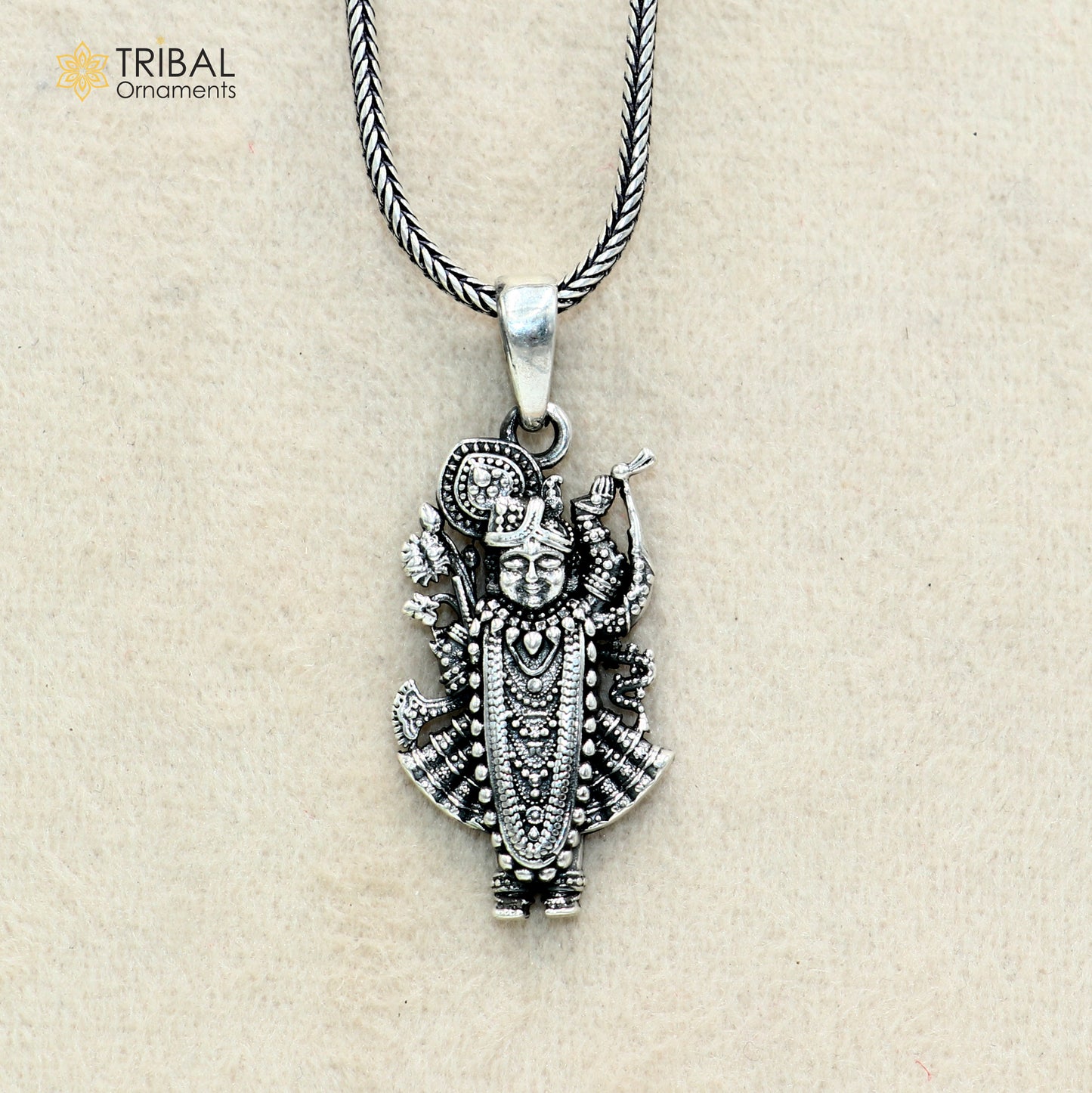 925 sterling silver Shree nath ji ( krishna ) Pendant with chain tribal jewellery nsp1049 - TRIBAL ORNAMENTS
