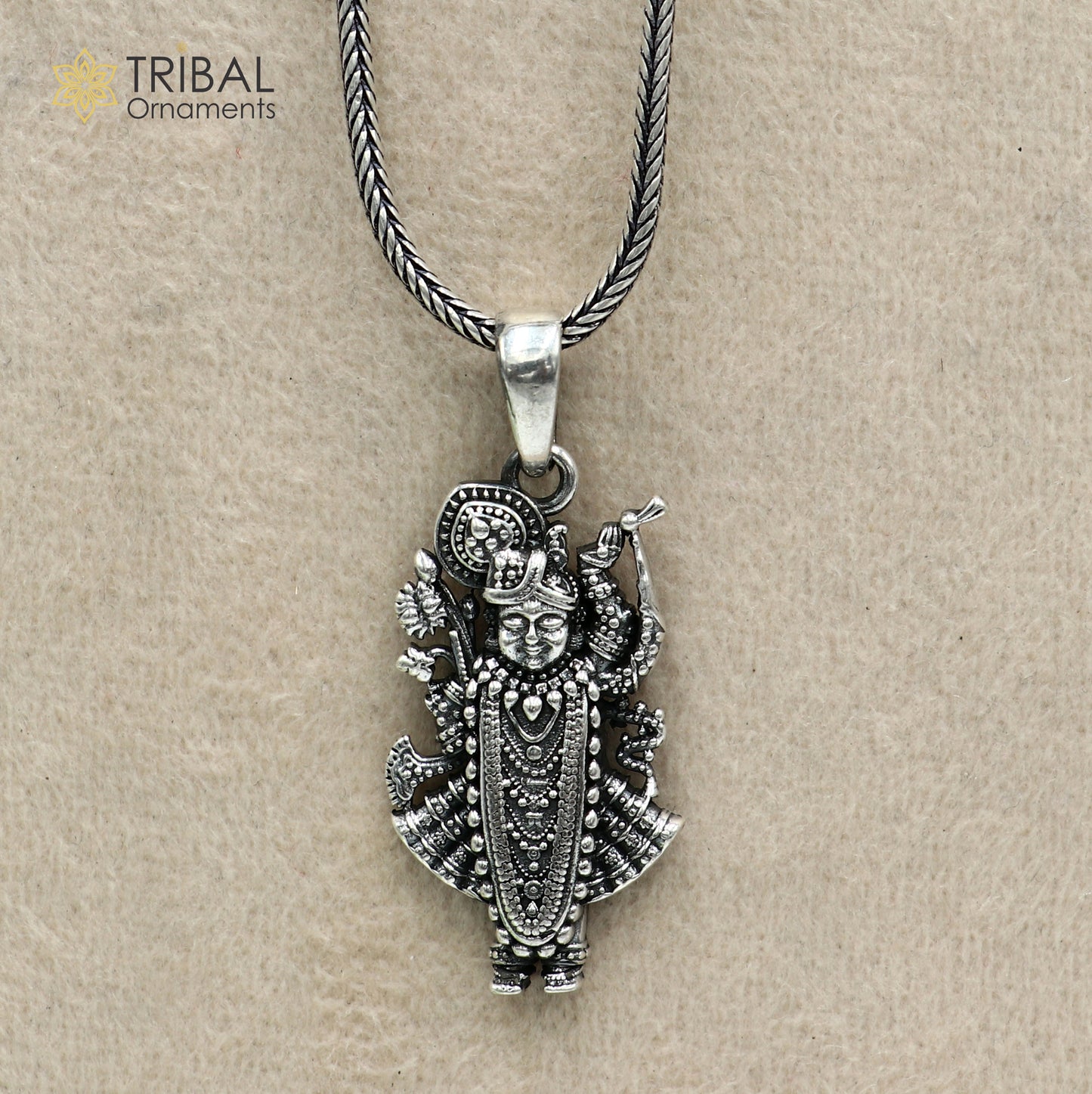 925 sterling silver Shree nath ji ( krishna ) Pendant with chain tribal jewellery nsp1049 - TRIBAL ORNAMENTS