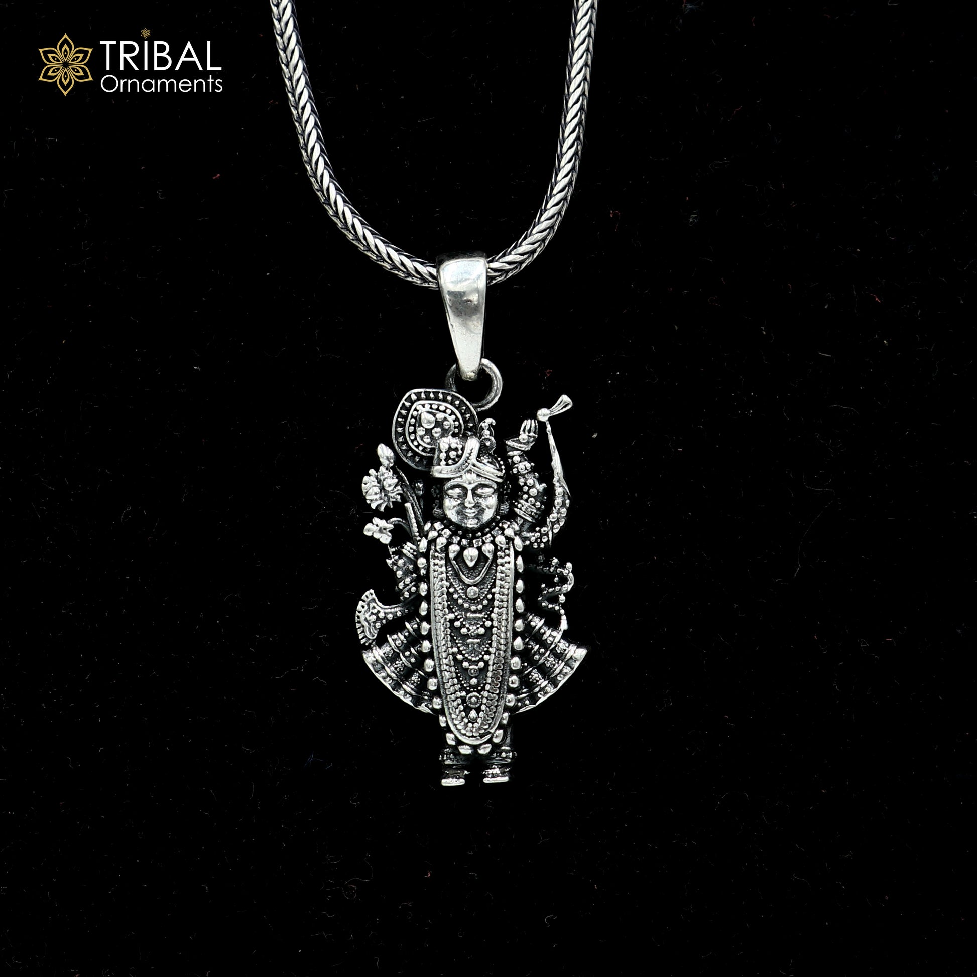 925 sterling silver Shree nath ji ( krishna ) Pendant with chain tribal jewellery nsp1049 - TRIBAL ORNAMENTS