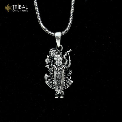 925 sterling silver Shree nath ji ( krishna ) Pendant with chain tribal jewellery nsp1049 - TRIBAL ORNAMENTS