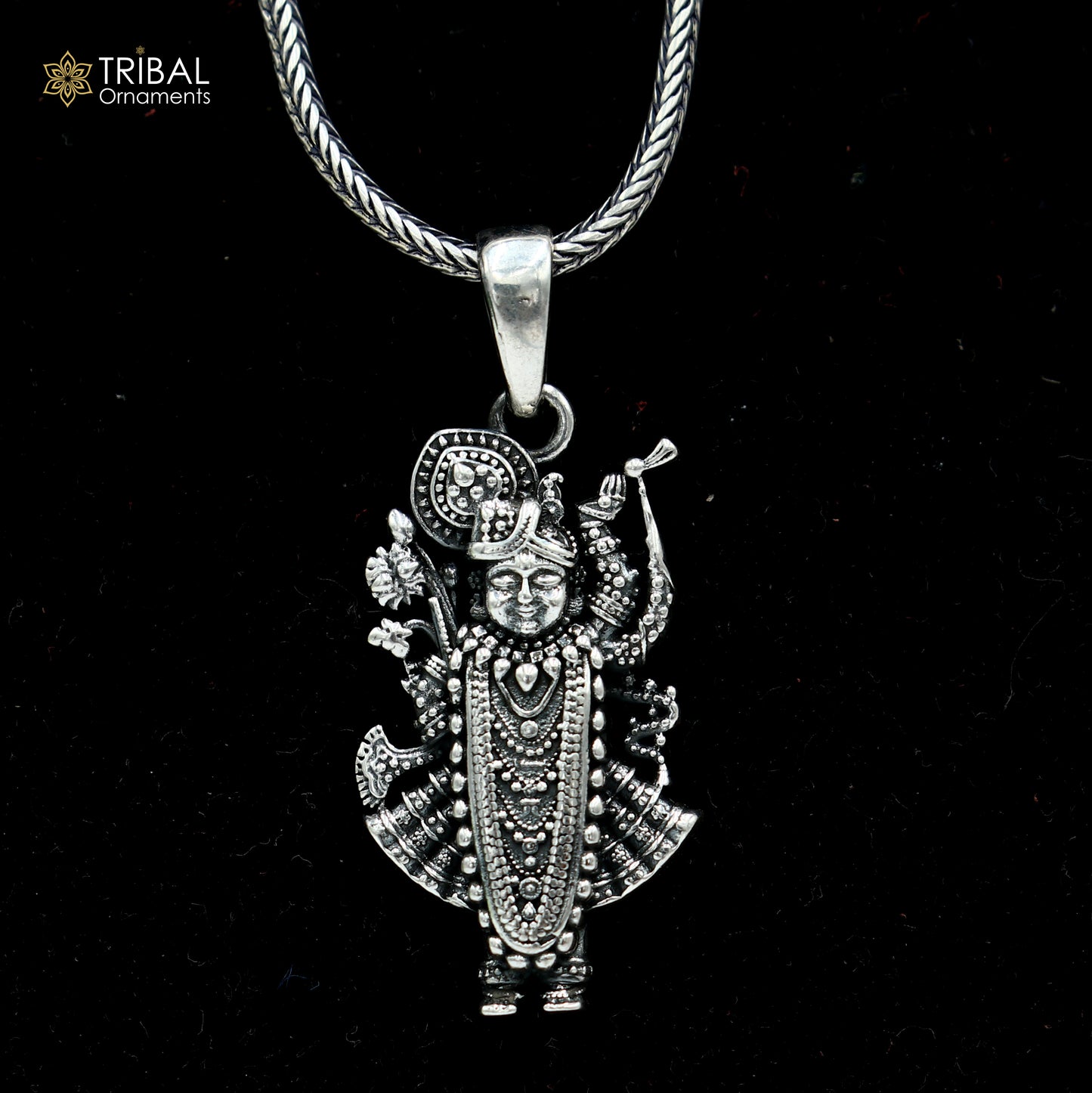 925 sterling silver Shree nath ji ( krishna ) Pendant with chain tribal jewellery nsp1049 - TRIBAL ORNAMENTS