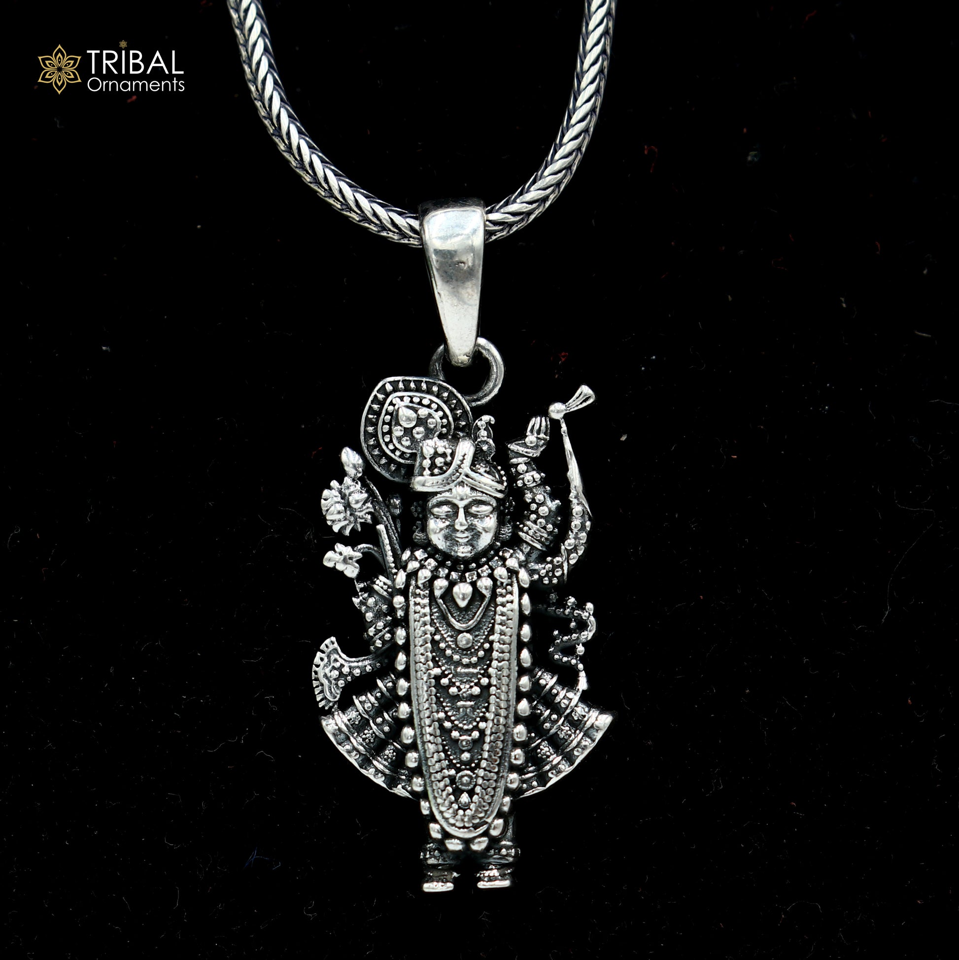 925 sterling silver Shree nath ji ( krishna ) Pendant with chain tribal jewellery nsp1049 - TRIBAL ORNAMENTS
