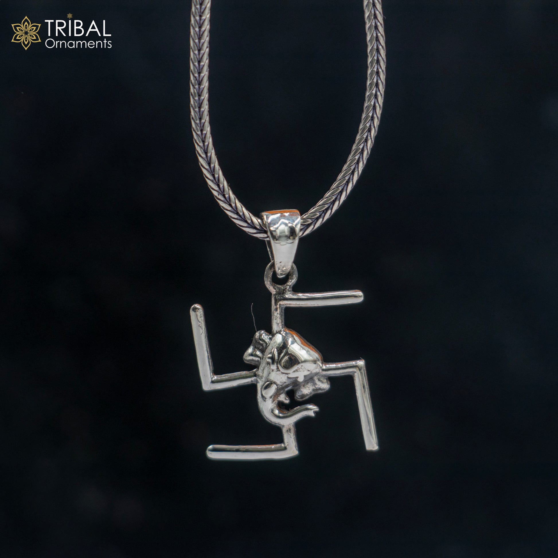 925 sterling silver handmade Swastik and ganesha  Silver Pendant with chain tribal jewellery nsp1046 - TRIBAL ORNAMENTS