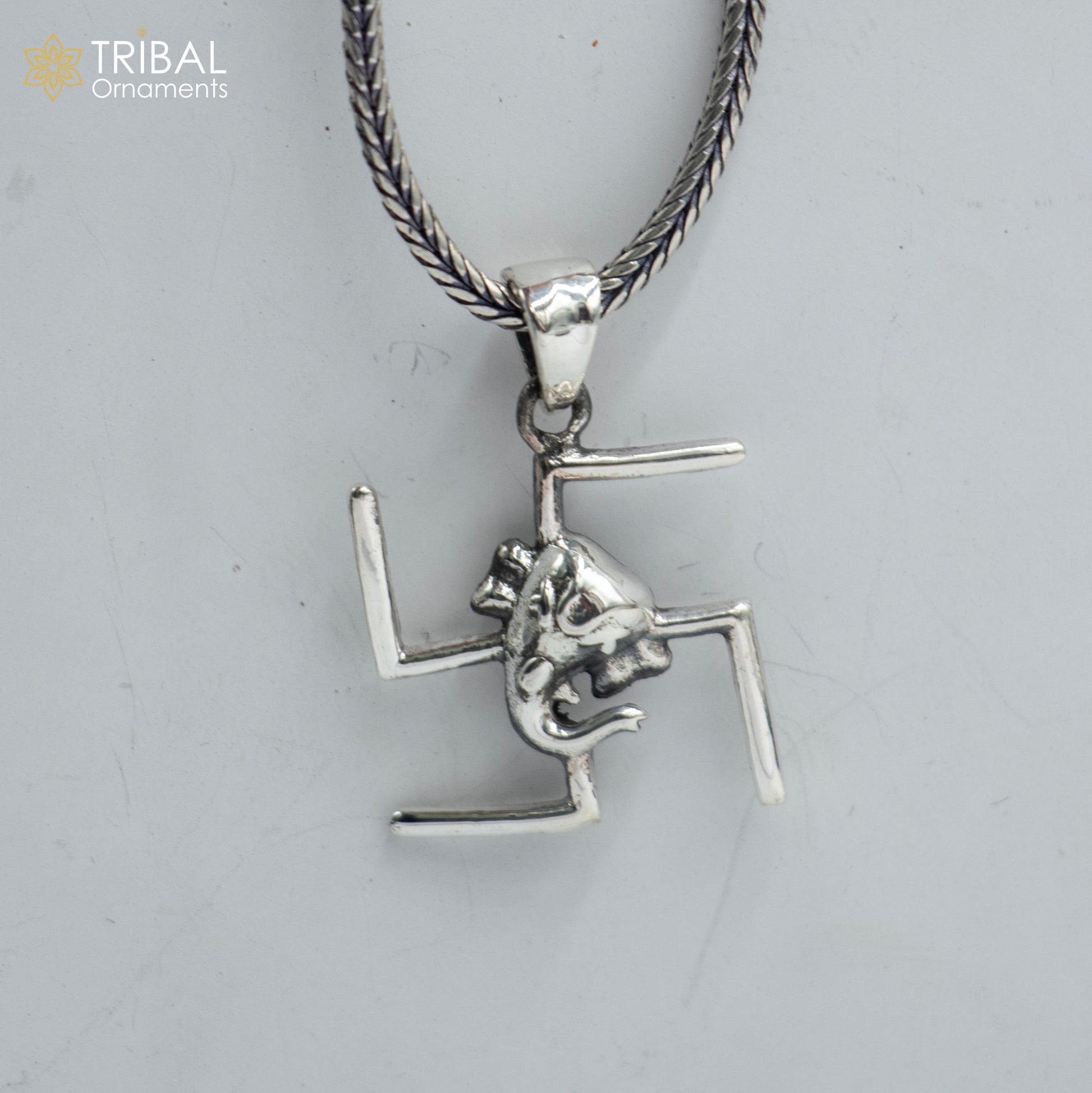 925 sterling silver handmade Swastik and ganesha  Silver Pendant with chain tribal jewellery nsp1046 - TRIBAL ORNAMENTS
