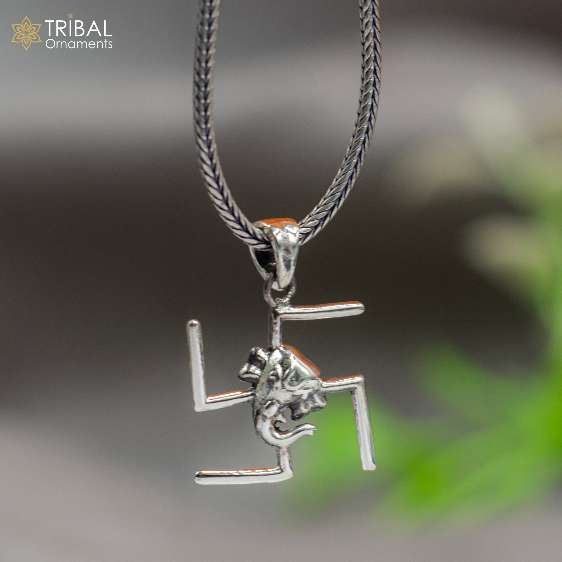925 sterling silver handmade Swastik and ganesha  Silver Pendant with chain tribal jewellery nsp1046 - TRIBAL ORNAMENTS