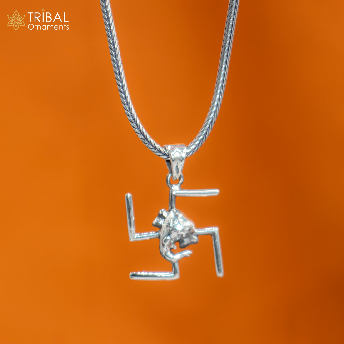 925 sterling silver handmade Swastik and ganesha  Silver Pendant with chain tribal jewellery nsp1046 - TRIBAL ORNAMENTS