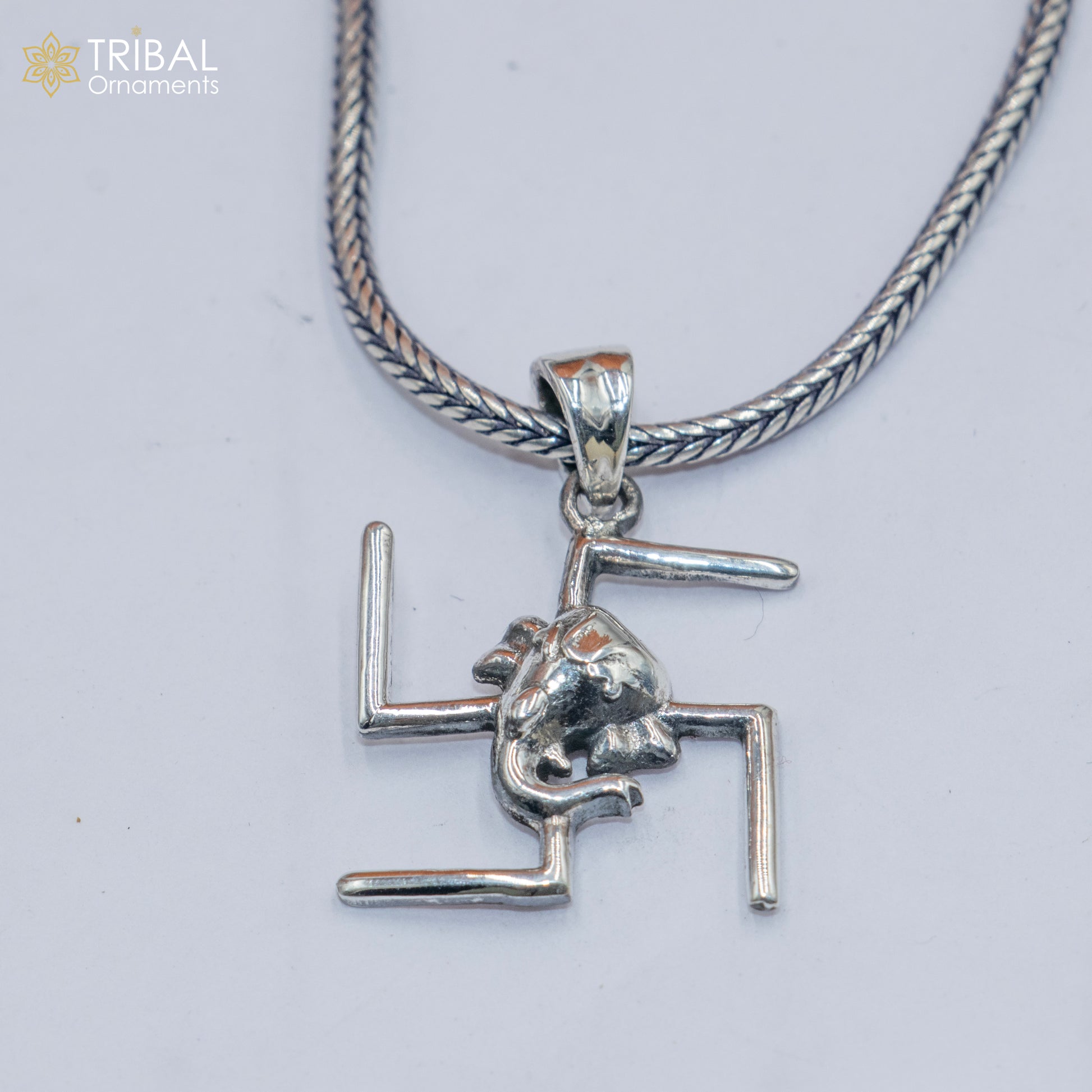 925 sterling silver handmade Swastik and ganesha  Silver Pendant with chain tribal jewellery nsp1046 - TRIBAL ORNAMENTS