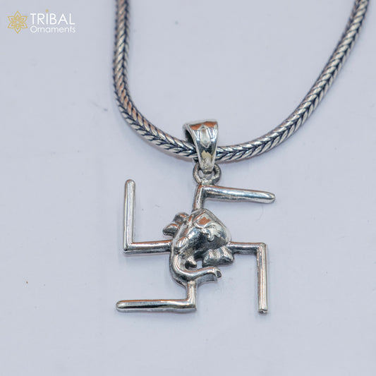 925 sterling silver handmade Swastik and ganesha  Silver Pendant with chain tribal jewellery nsp1046 - TRIBAL ORNAMENTS