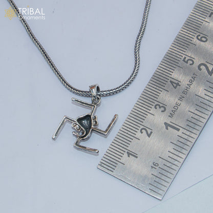 925 sterling silver Swastik and Ganesha pendant with chain, tribal jewelry by TRIBAL ORNAMENTS, showcasing intricate tribal design.