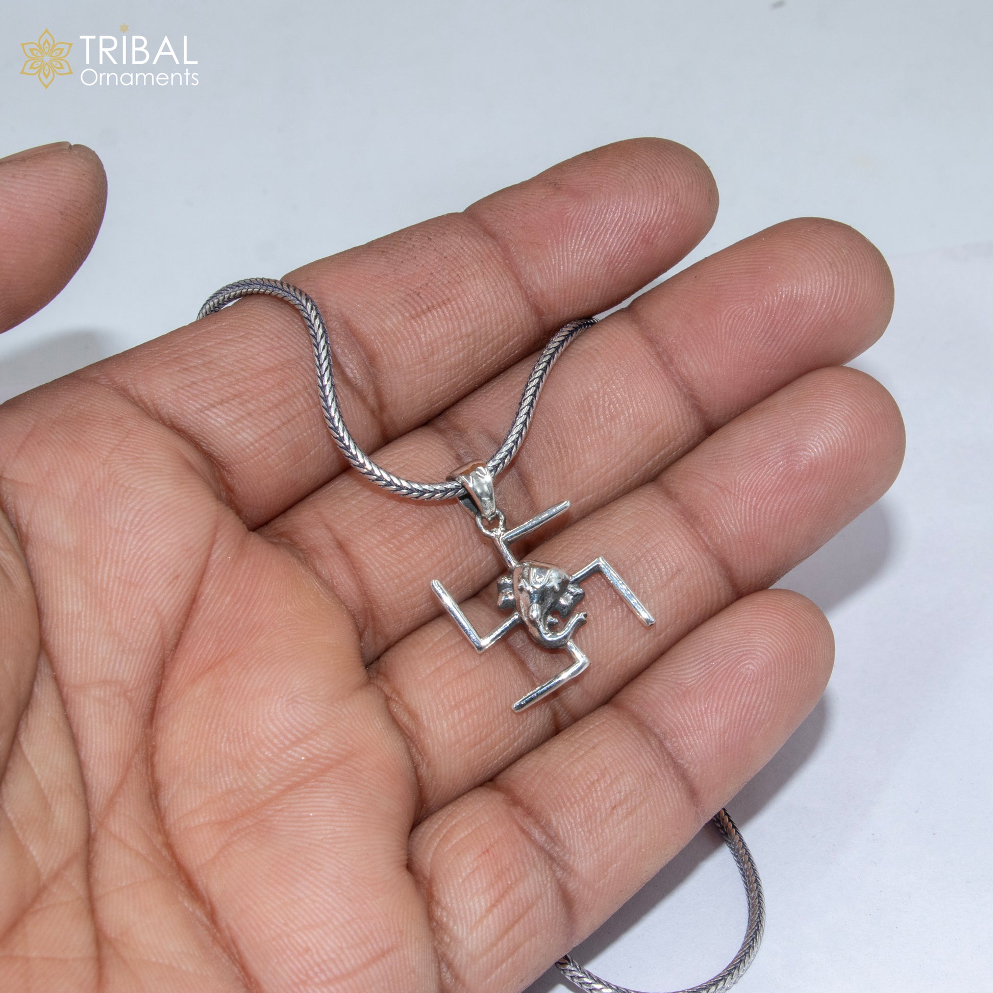 925 sterling silver handmade Swastik and ganesha  Silver Pendant with chain tribal jewellery nsp1046 - TRIBAL ORNAMENTS