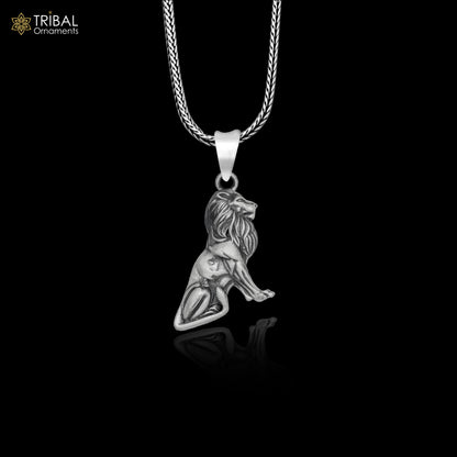 925 sterling silver Lion King pendant with chain, tribal jewelry design featuring detailed tribal ornament style.