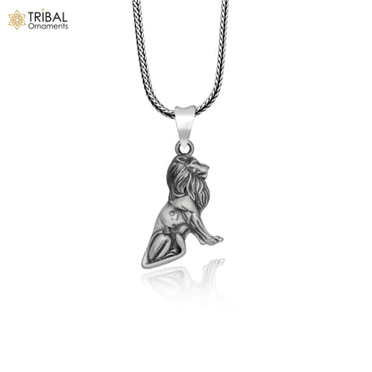925 sterling silver Lion King pendant with chain, tribal jewelry design, detailed tribal ornaments style for men and women.