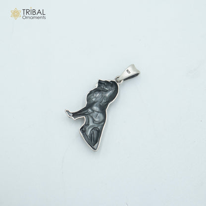 925 sterling silver The Lion King pendant with chain, tribal jewelry featuring intricate tribal ornament design.