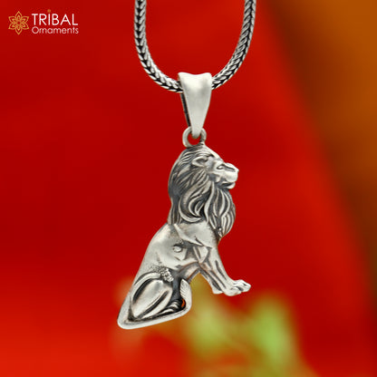 925 sterling silver Lion King pendant with chain, tribal jewelry design, featuring intricate tribal patterns and craftsmanship.
