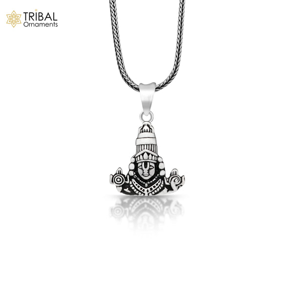 Sterling silver Tirupati Balaji pendant featuring vintage-style Hindu idol design, suitable for men and women, spiritual jewelry gift