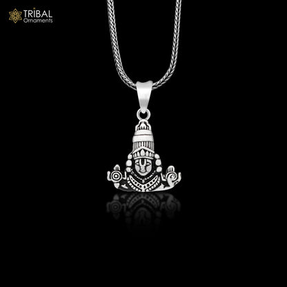 Sterling silver Tirupati Balaji pendant featuring vintage-style Hindu idol, spiritual jewelry for men and women by Tribal Ornaments