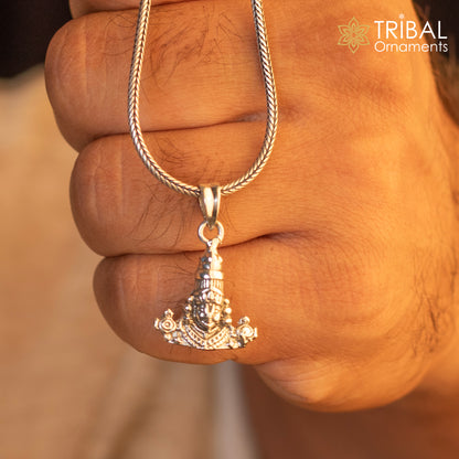 Sterling silver Tirupati Balaji pendant featuring vintage-style Hindu idol design, ideal spiritual jewelry gift for men and women.