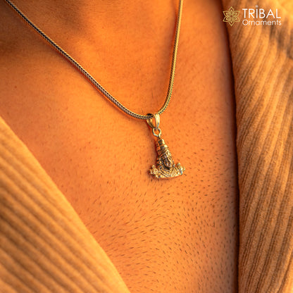 Sterling silver Tirupati Balaji pendant featuring vintage-style Hindu idol jewelry, suitable for men and women, spiritual gift.