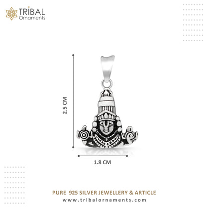 Sterling silver Tirupati Balaji pendant featuring vintage-style Hindu idol design, suitable for men and women, spiritual jewelry.